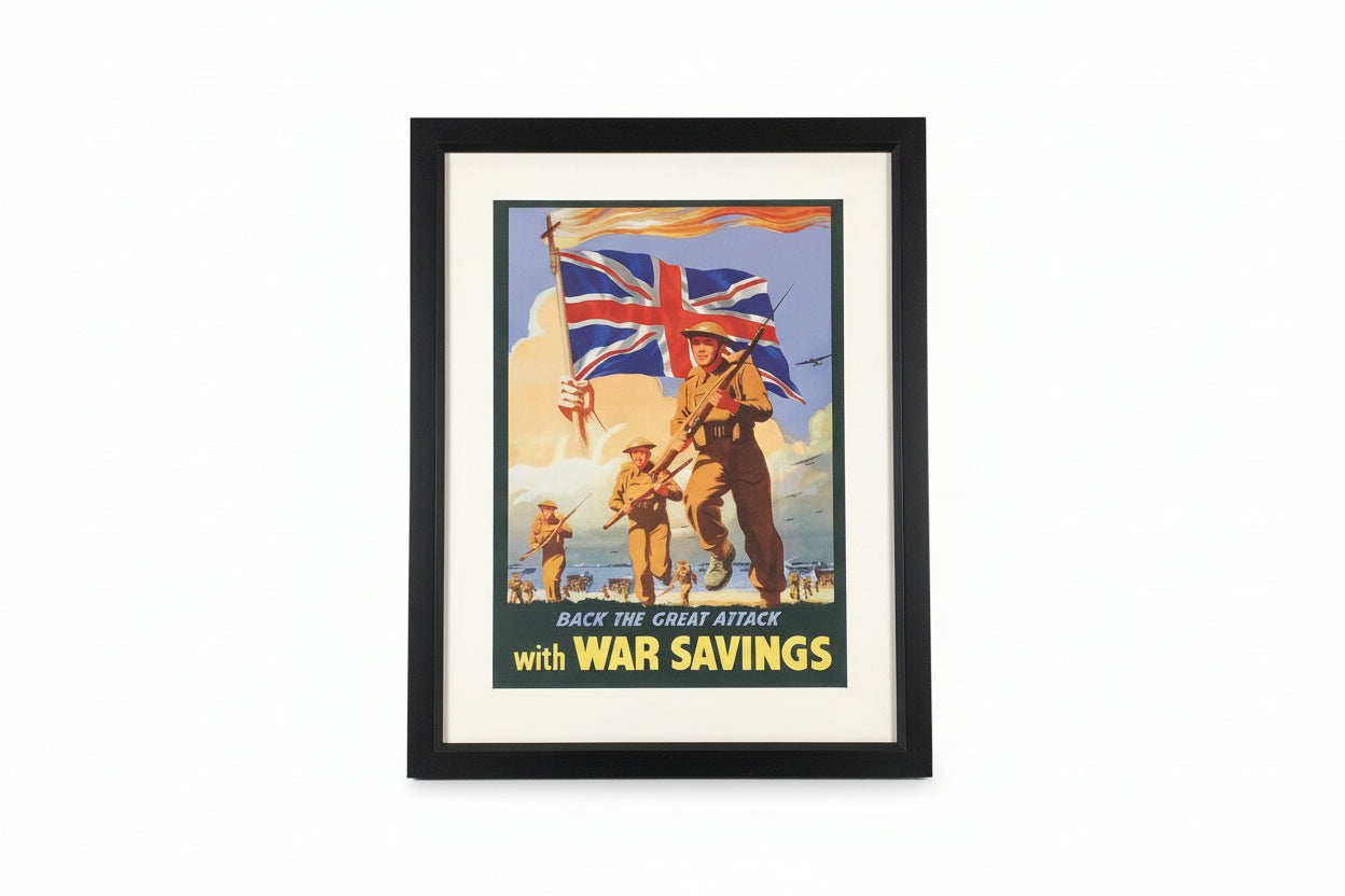 BACK THE GREAT ATTACK WITH WAR SAVINGS REPRODUCTION PRINT