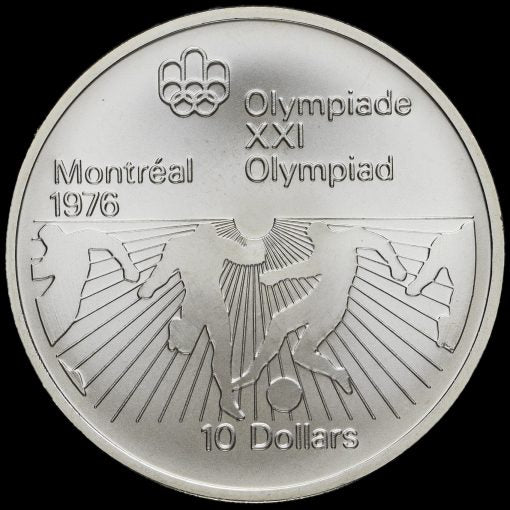 Canada 1976 Silver 10 Dollars, Montreal Olympics, Football 1.6 OZ