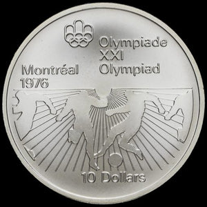 Canada 1976 Silver 10 Dollars, Montreal Olympics, Football 1.6 OZ
