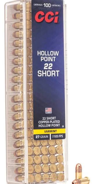 CCI HOLLOW POINT 22 SHORT 27GRAIN 1105FPS 100 ROUNDS