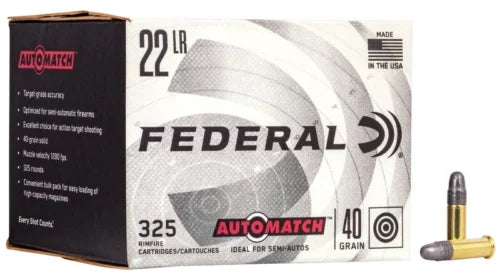 FEDERAL AUTOMATCH 22 LR RIMFIRE AMMO VALUE PACK 40GR, LRN – 325RNDS
