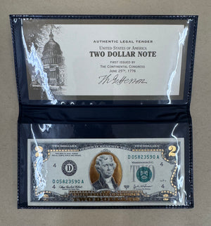 World Reserve Monetary Exchange 2003 A Two Dollar Note in Folder - 22k Gold Plt