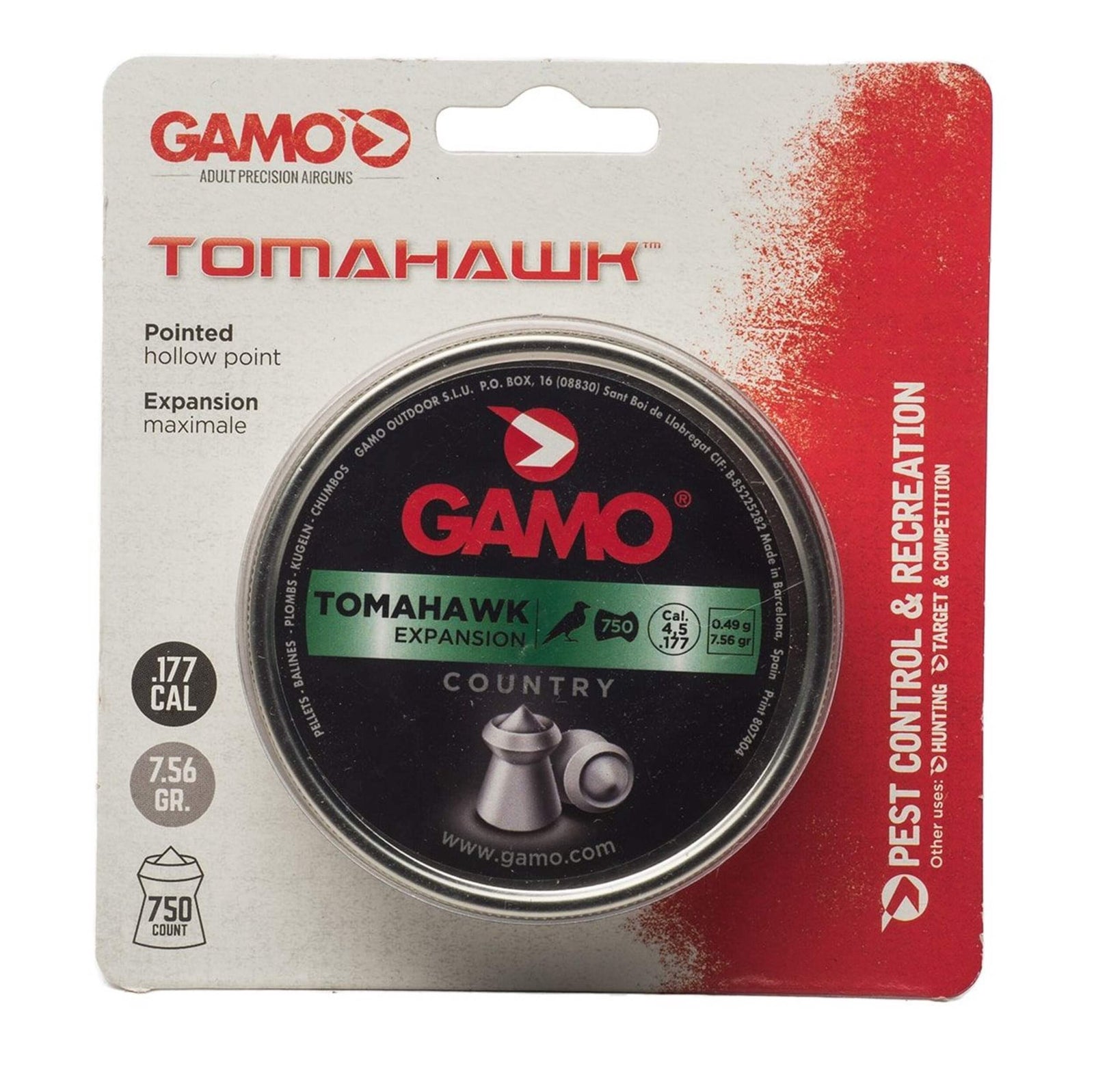 GAMO TOMAHAWK POINTED HOLLOW POINT .177 750 RNDS
