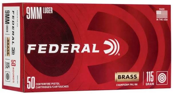 FEDERAL 9MM LUGER 115 GRAIN 50 ROUNDS