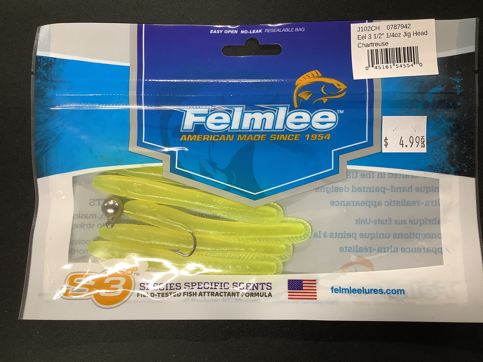 FELMLEE FISH ON EEL LURE 3 1/2" 1/4 OZ JIG HEAD