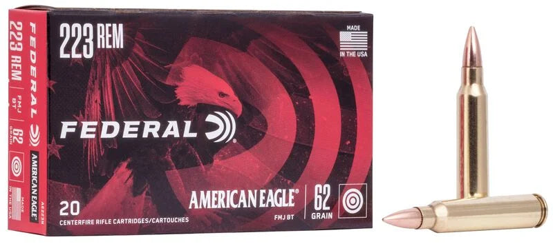 FEDERAL AMERICAN EAGLE RIFLE, 223 REM, 62 GRAIN, FMJ, 3020 FPS