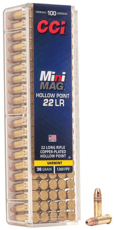 CCI MINI MAG HOLLOW POINT 22 LR 36GR 1260 FPS 100 RNDS