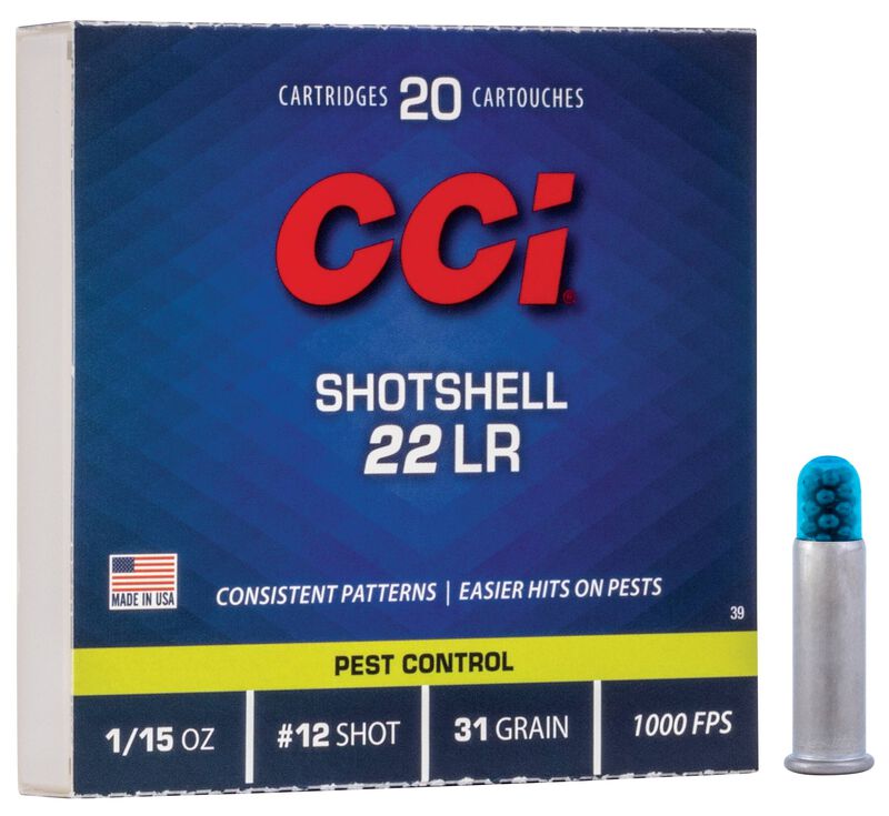 CCI RIMFIRE SHOTSHELLS, 22 EX LR, #12 SHOT, 1000 FPS