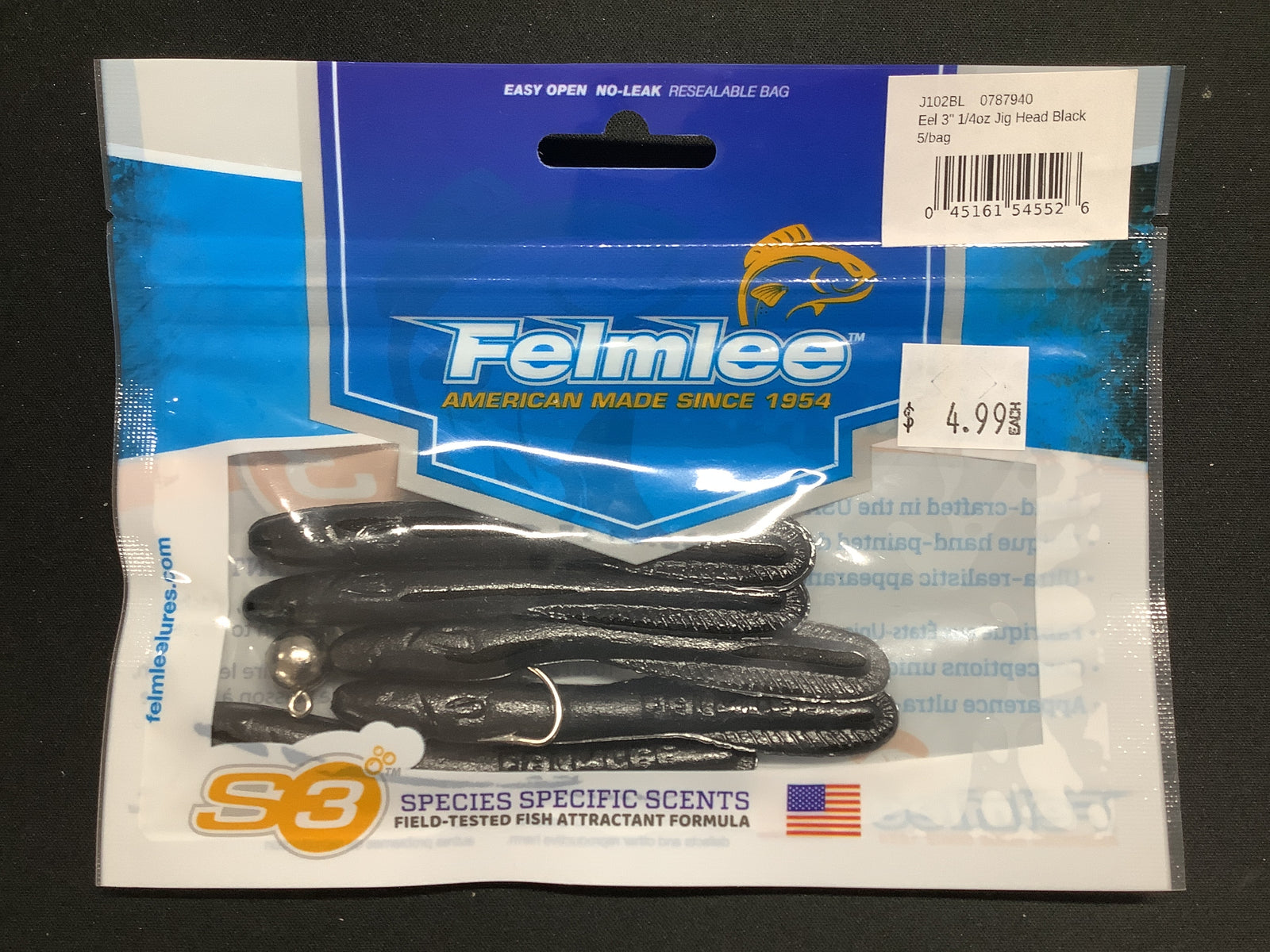 FELMLEE FISH ON EEL LURE 3" 1/4OZ JIG HEAD