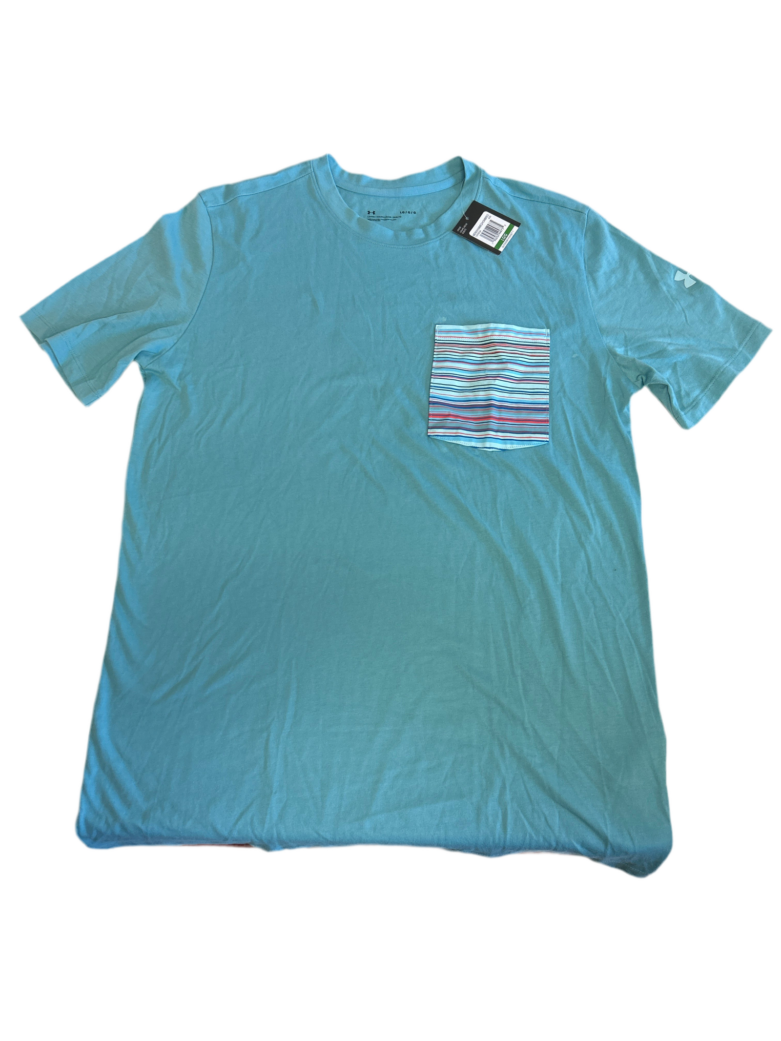 UNDER ARMOUR U-NECK T-SHIRT TURQUOISE(COLORED POCKET)