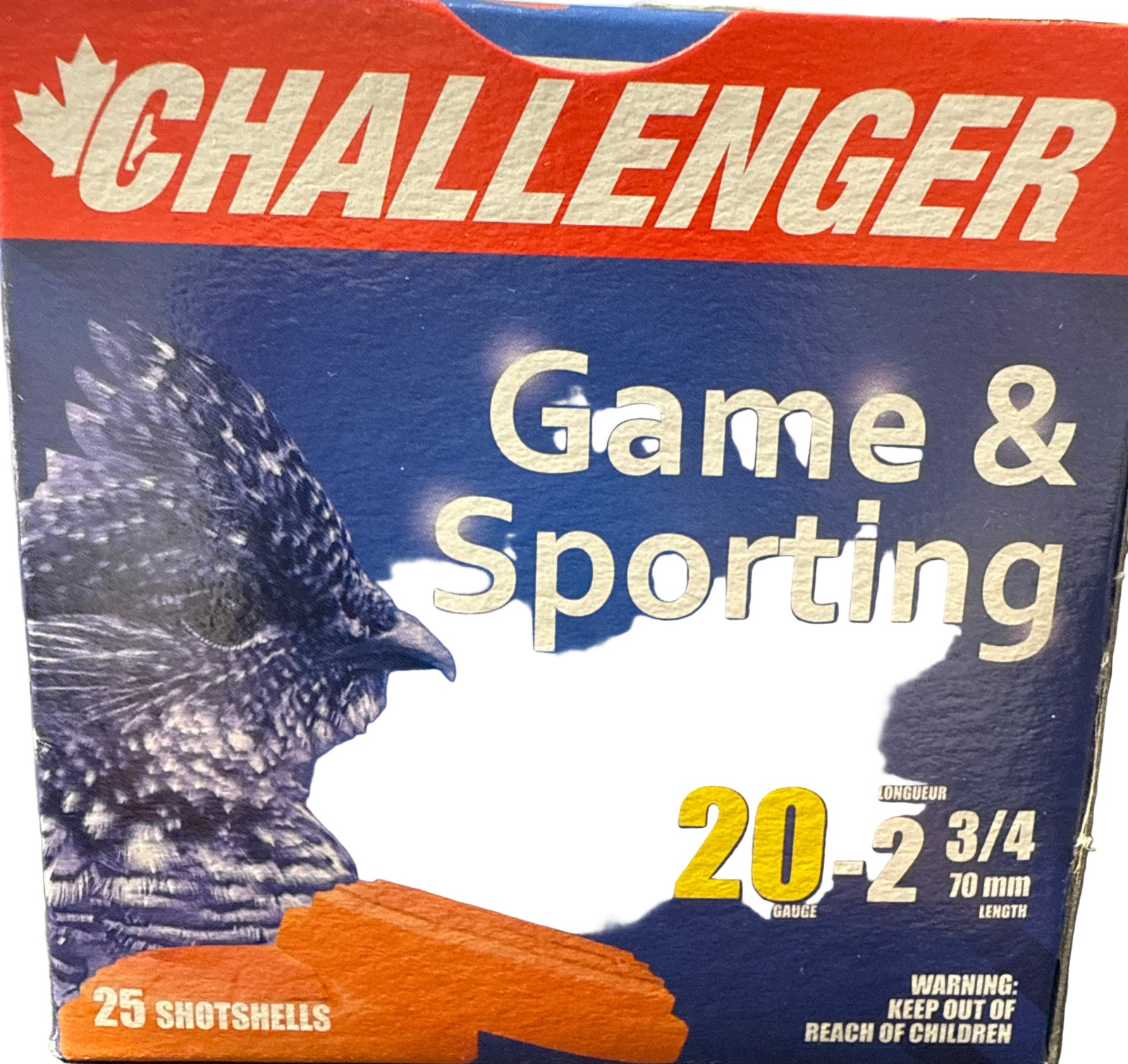 CHALLENGER GAME & SPORTING 20GA, 2 3/4",  #4, 25 SHOTSHELLS