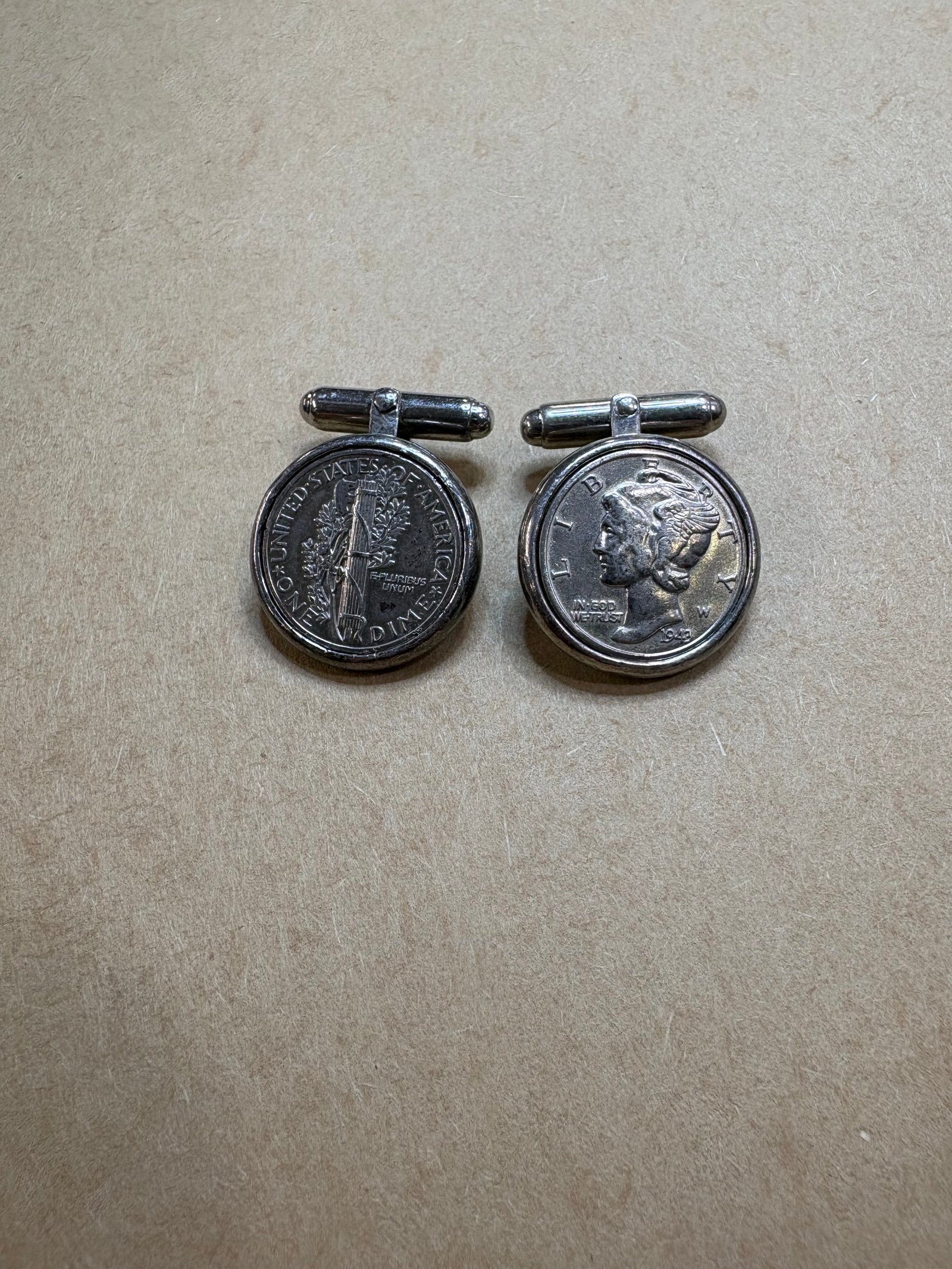 1955 Vintage Cuff Links USA Mercury Dimes