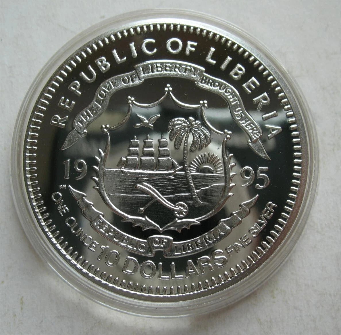 Liberia 10 Dollars 1995 Silver Proof Coin Nations United for Peace